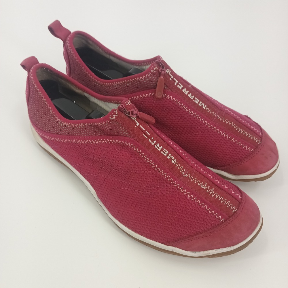 Merrell Lorelei Zip Persian Red Mesh Suede Walking Shoes J35226 Womens 9.5